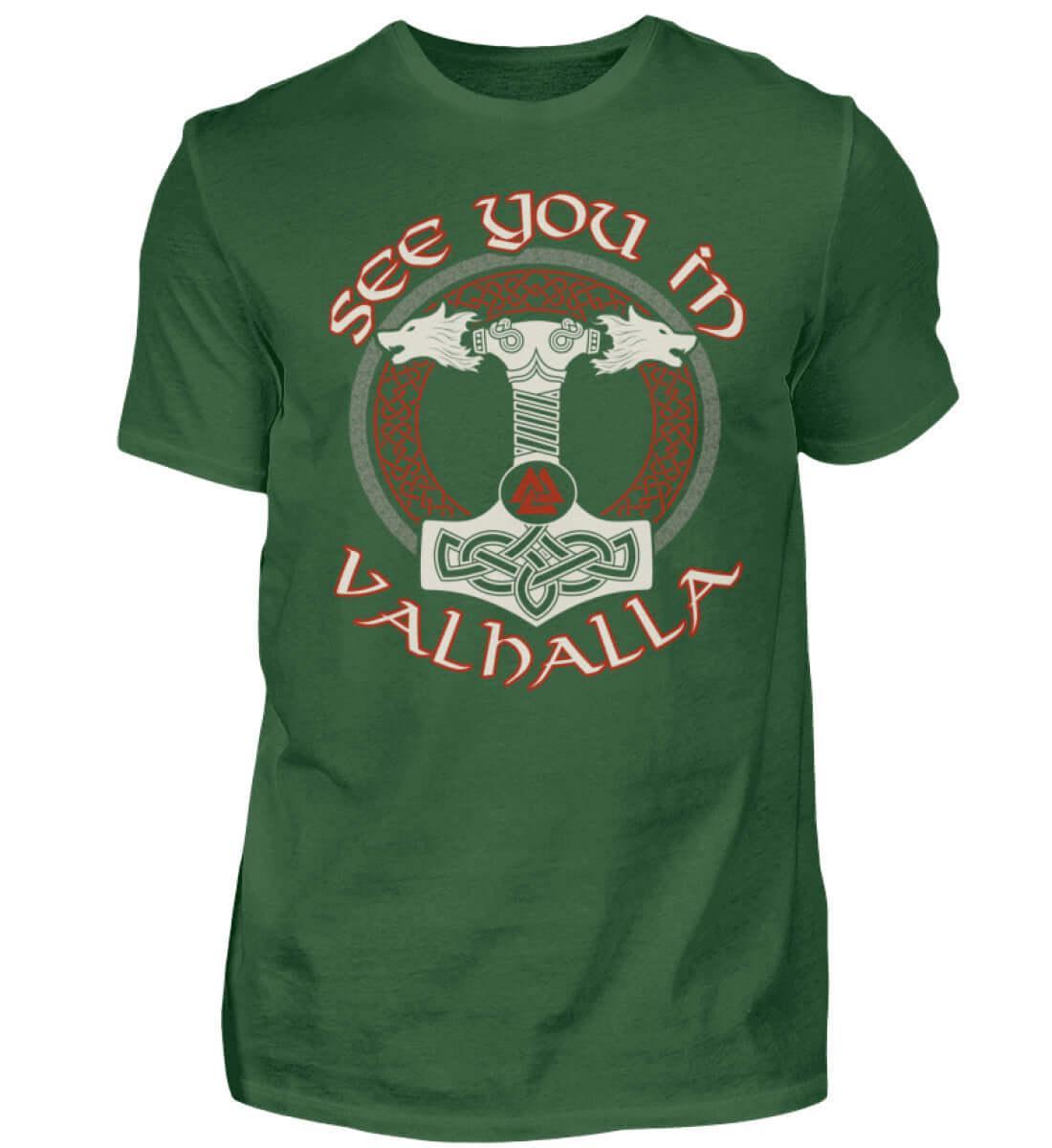 Wikinger "See You In Valhalla" T-Shirt - Nordischer Krieger Shirt mit Mjölnir und Wölfe Design - Nordic Viking Wear