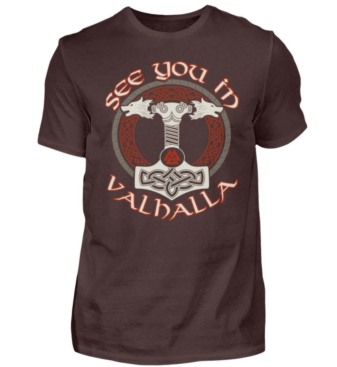 Wikinger "See You In Valhalla" T-Shirt - Nordischer Krieger Shirt mit Mjölnir und Wölfe Design - Nordic Viking Wear