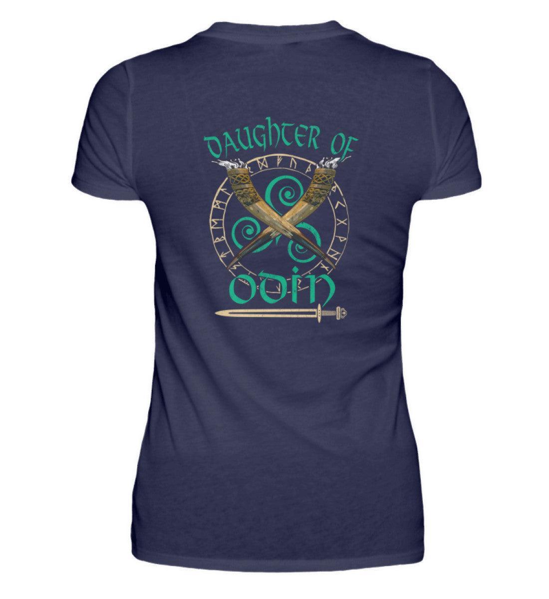 Schildmaiden Premiumshirt - "Daughter of Odin" mit Runenkreis und Trinkhörnern - Nordic Viking Wear