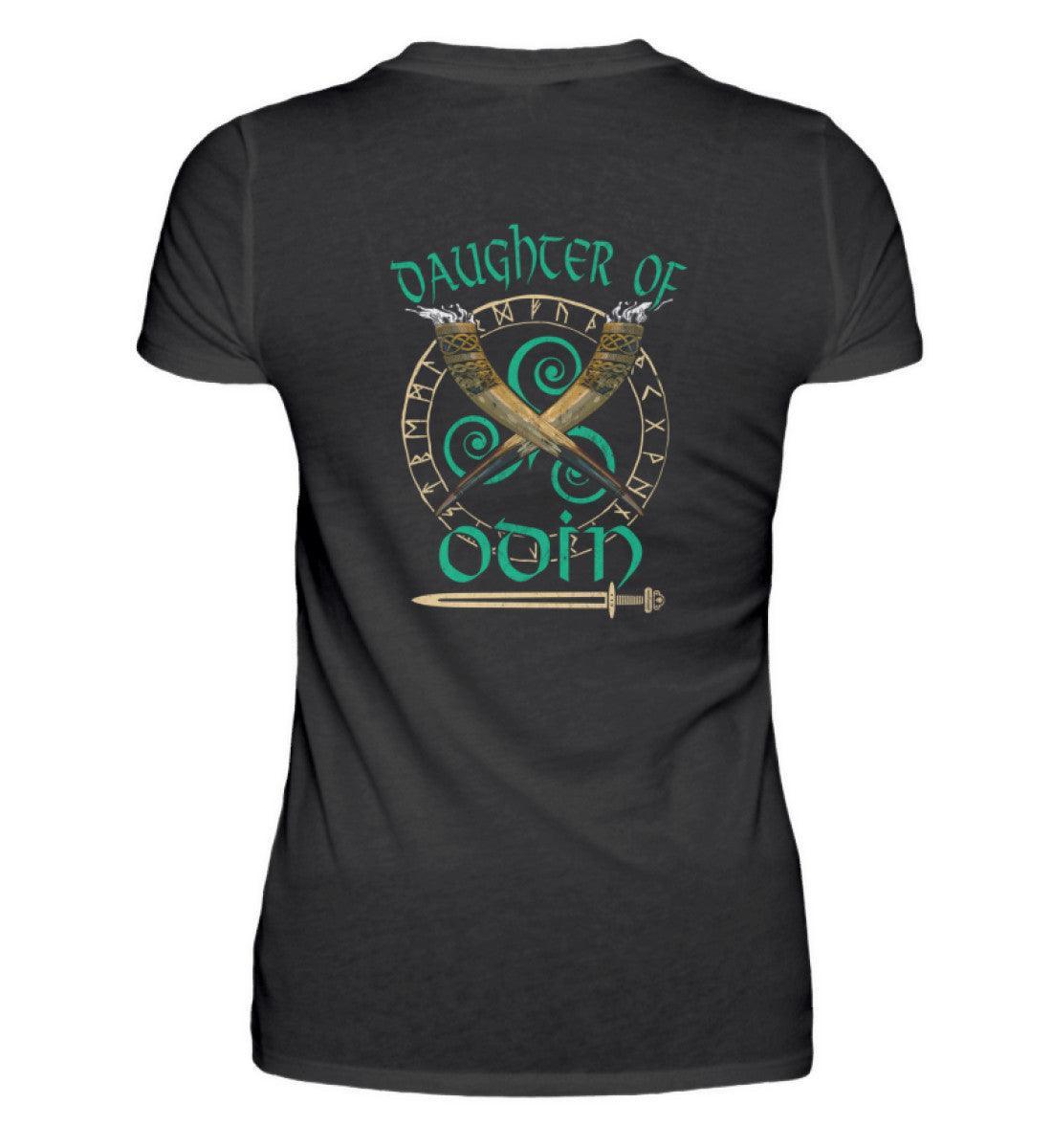 Schildmaiden Premiumshirt - "Daughter of Odin" mit Runenkreis und Trinkhörnern - Nordic Viking Wear