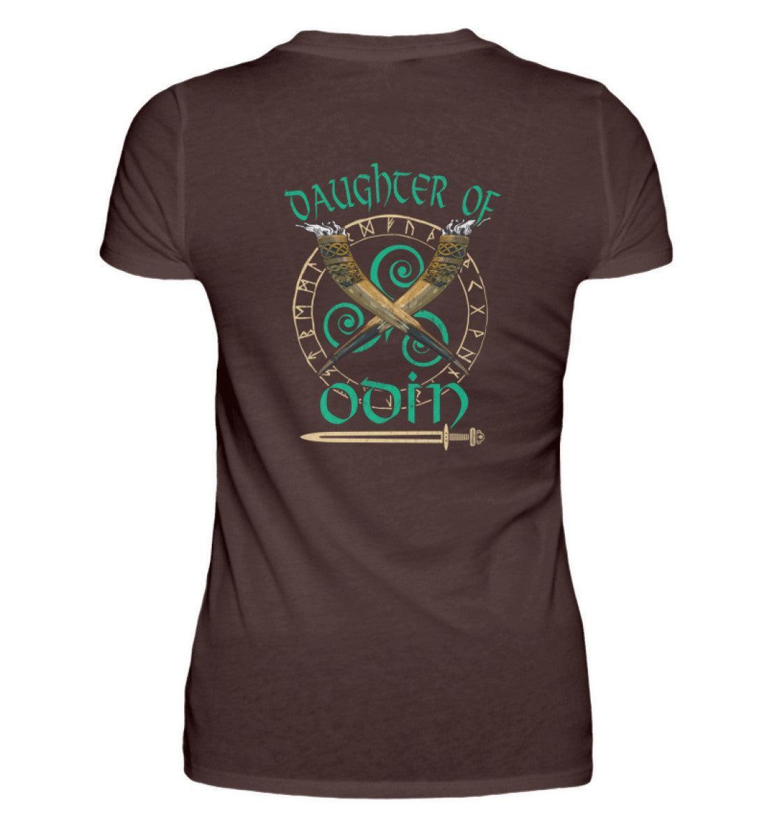 Schildmaiden Premiumshirt - "Daughter of Odin" mit Runenkreis und Trinkhörnern - Nordic Viking Wear