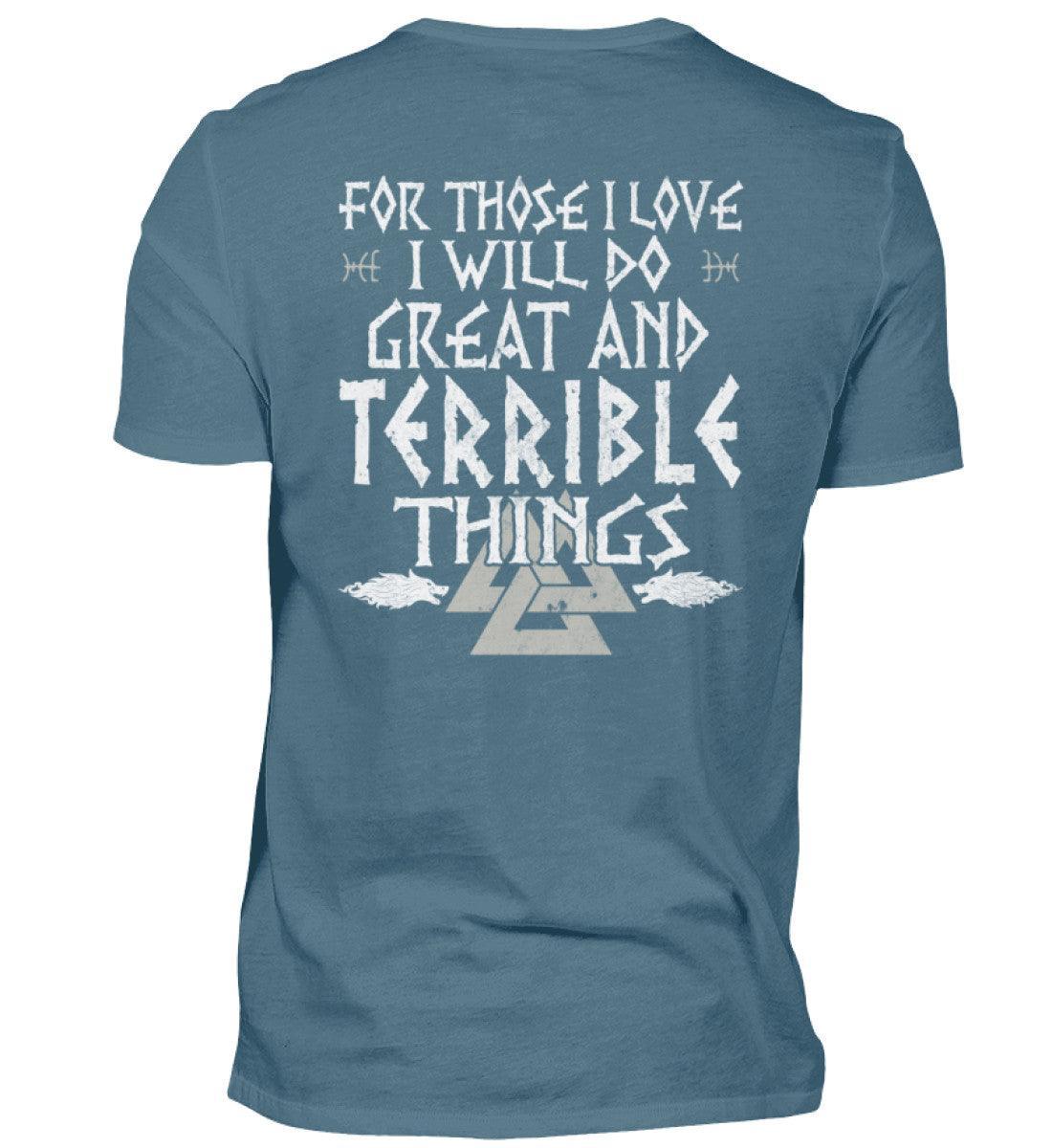 Wikinger-Shirt "Große und schreckliche Taten" – Inspirierendes Nordisches Design mit Walknut-Symbol - Nordic Viking Wear