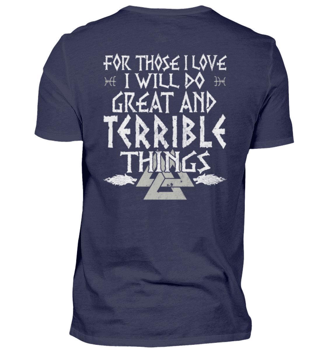 Wikinger-Shirt "Große und schreckliche Taten" – Inspirierendes Nordisches Design mit Walknut-Symbol - Nordic Viking Wear