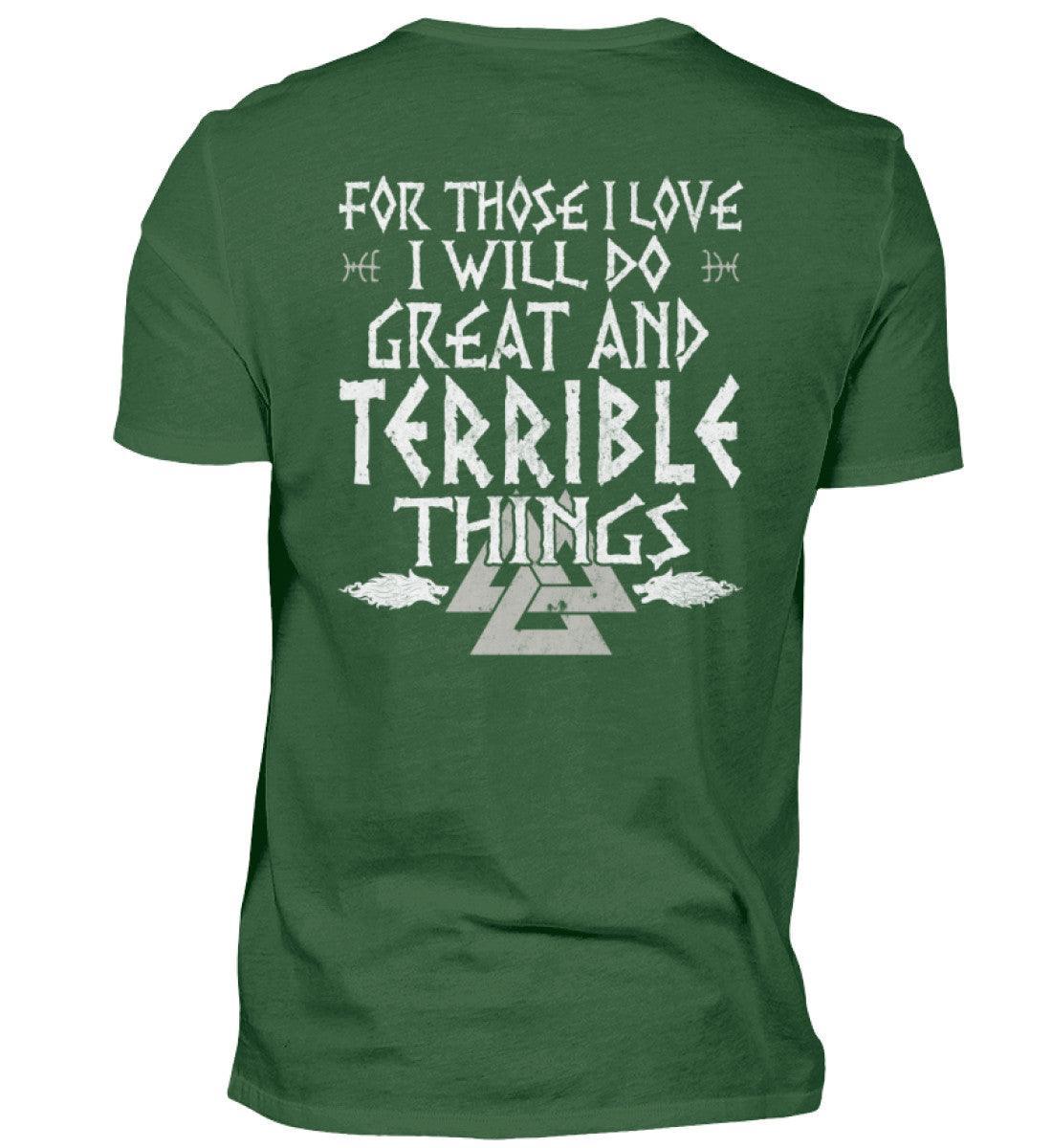 Wikinger-Shirt "Große und schreckliche Taten" – Inspirierendes Nordisches Design mit Walknut-Symbol - Nordic Viking Wear