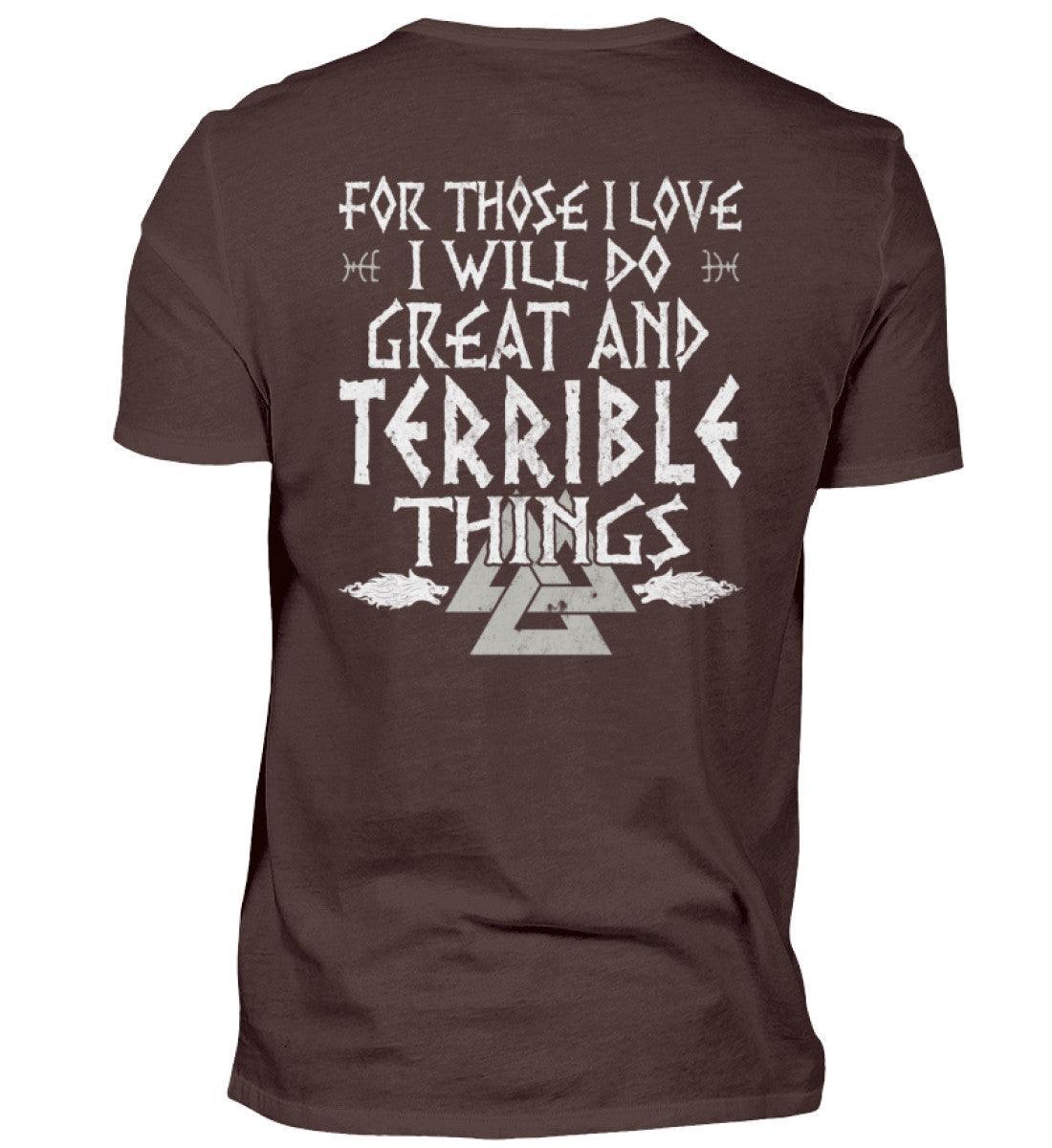 Wikinger-Shirt "Große und schreckliche Taten" – Inspirierendes Nordisches Design mit Walknut-Symbol - Nordic Viking Wear