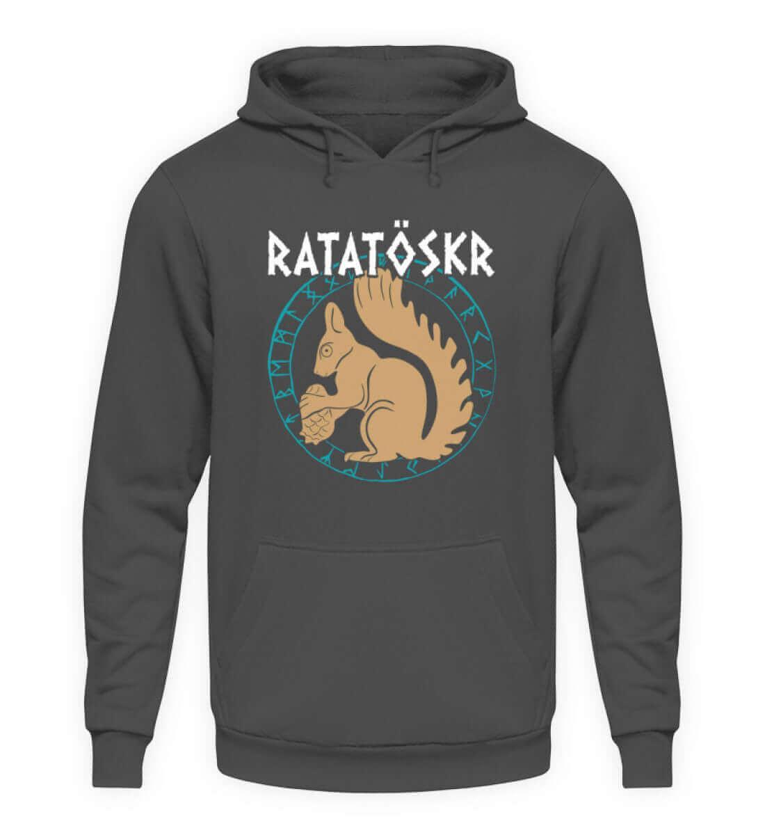 Hoodie "RATATÖSKR" – Eichhörnchen-Design mit Runenkreis - Nordic Viking Wear