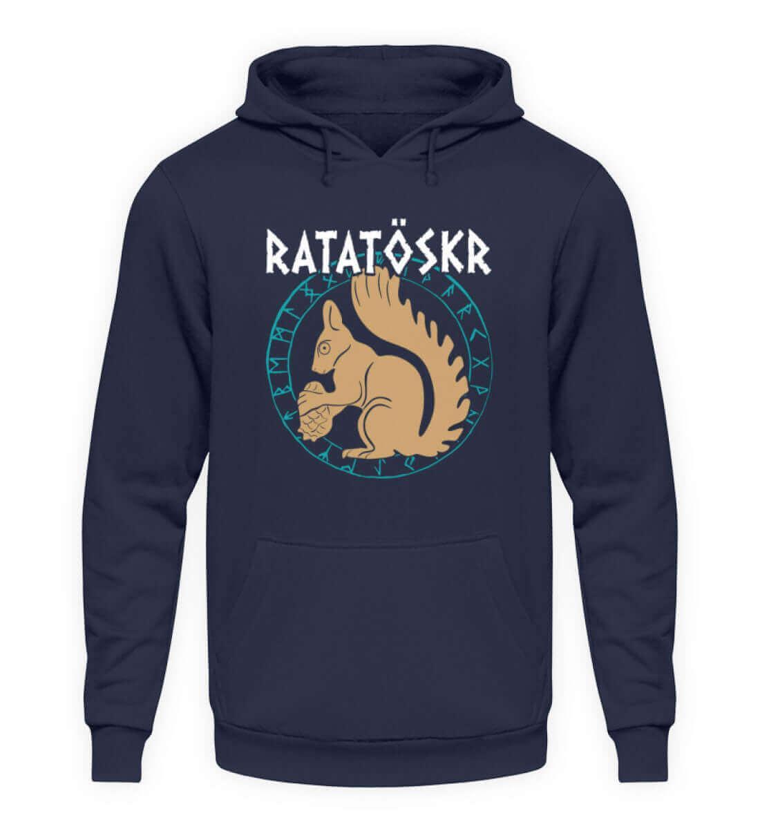 Hoodie "RATATÖSKR" – Eichhörnchen-Design mit Runenkreis - Nordic Viking Wear