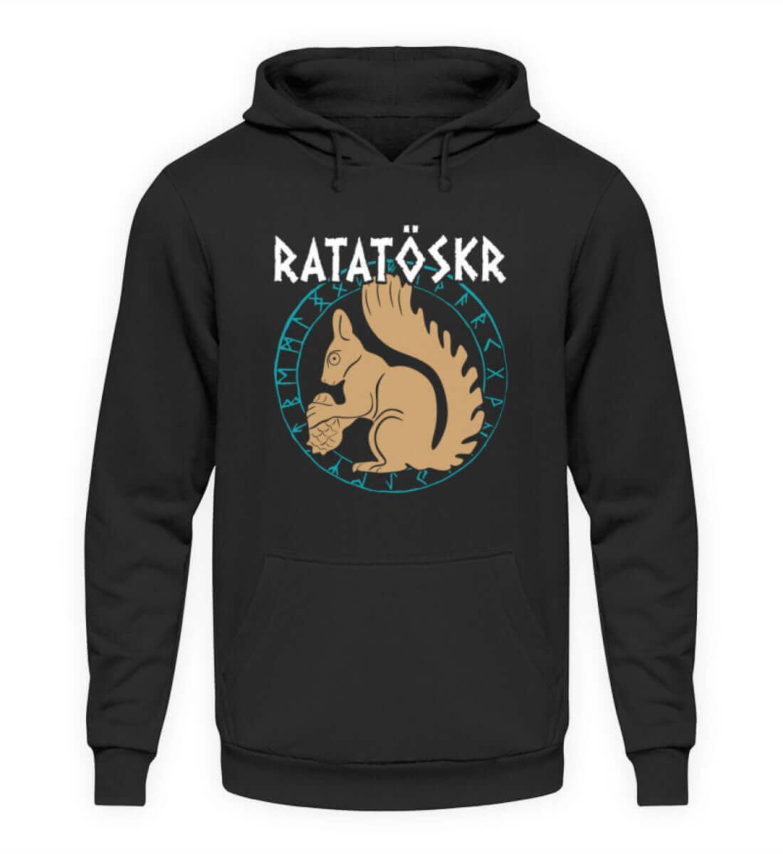 Hoodie "RATATÖSKR" – Eichhörnchen-Design mit Runenkreis - Nordic Viking Wear