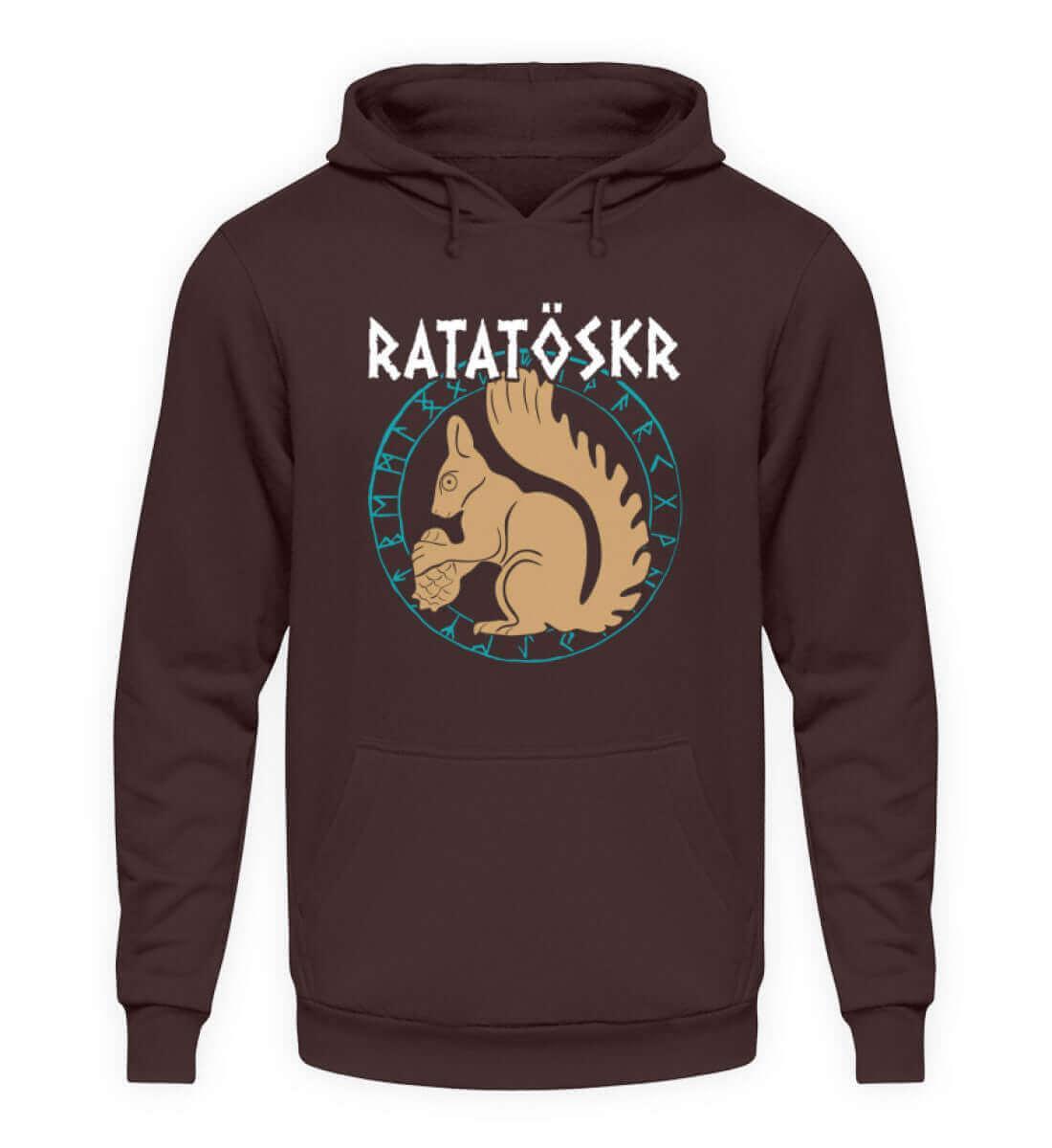 Hoodie "RATATÖSKR" – Eichhörnchen-Design mit Runenkreis - Nordic Viking Wear