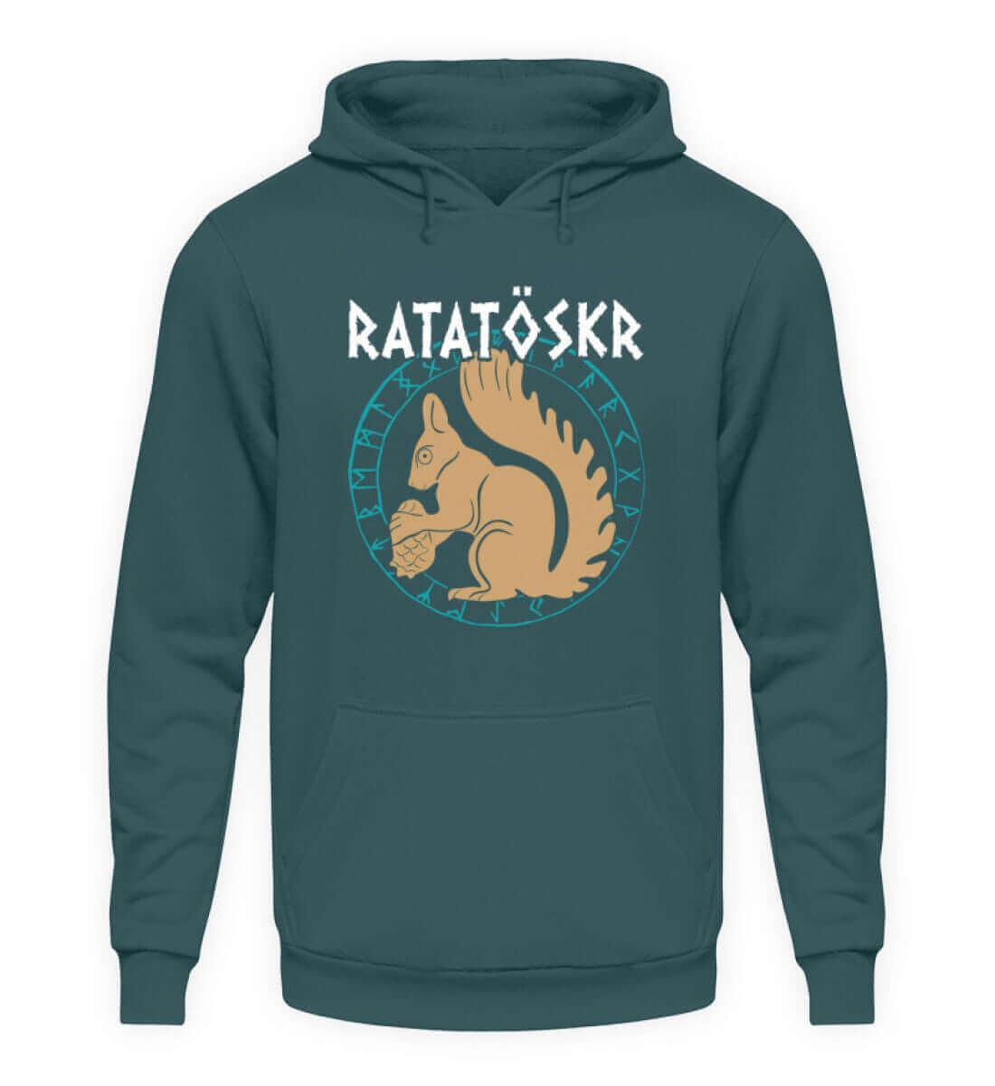 Hoodie "RATATÖSKR" – Eichhörnchen-Design mit Runenkreis - Nordic Viking Wear