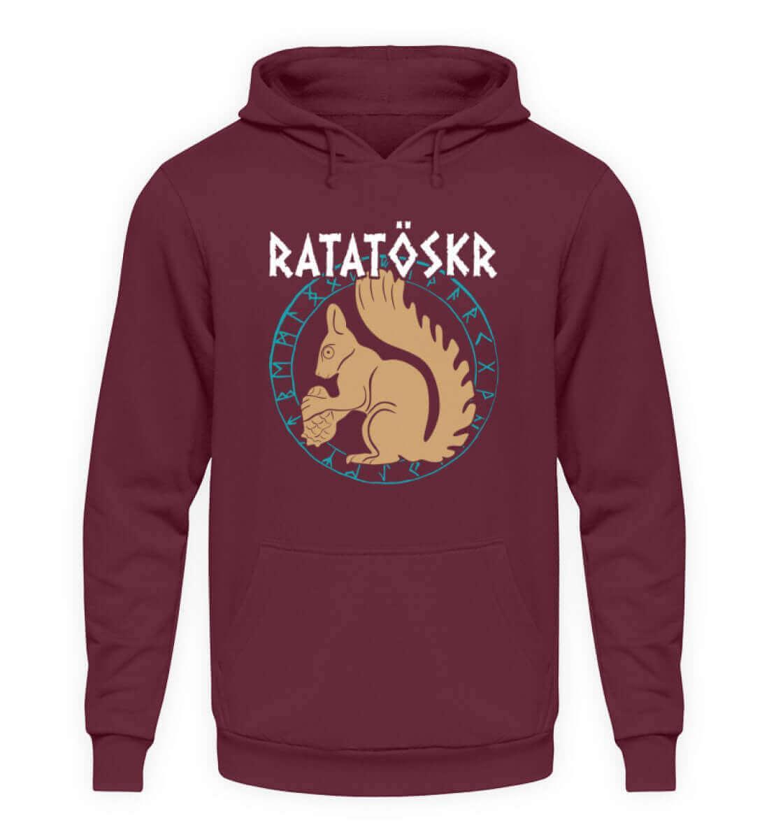 Hoodie "RATATÖSKR" – Eichhörnchen-Design mit Runenkreis - Nordic Viking Wear