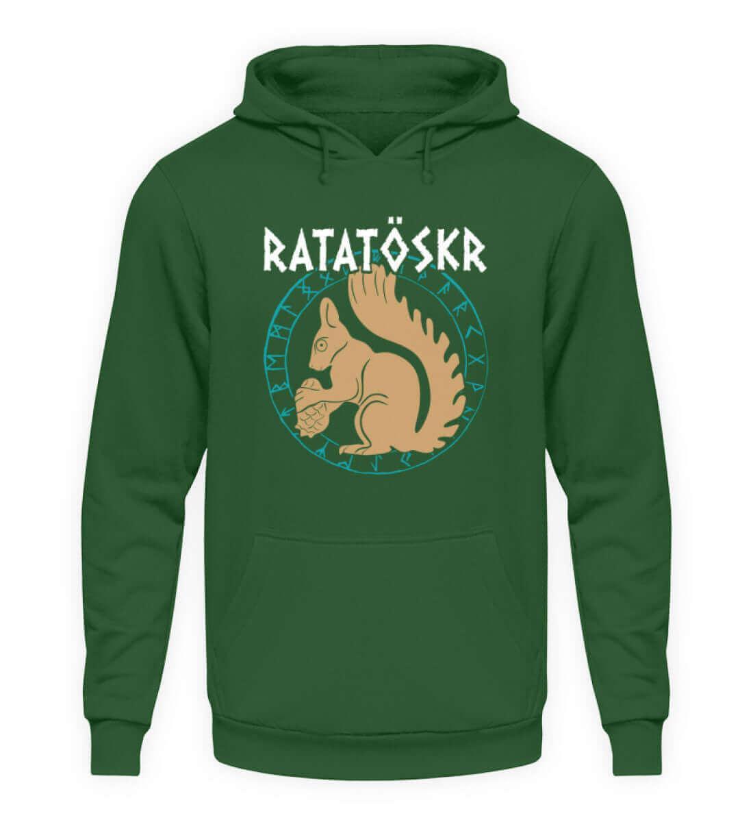 Hoodie "RATATÖSKR" – Eichhörnchen-Design mit Runenkreis - Nordic Viking Wear