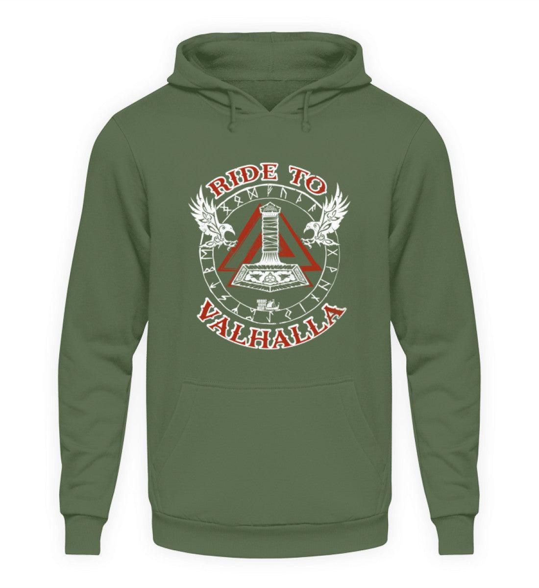 Ride to Valhalla Hoodie – Wikinger Design mit Thors Hammer und Runen - Nordic Viking Wear