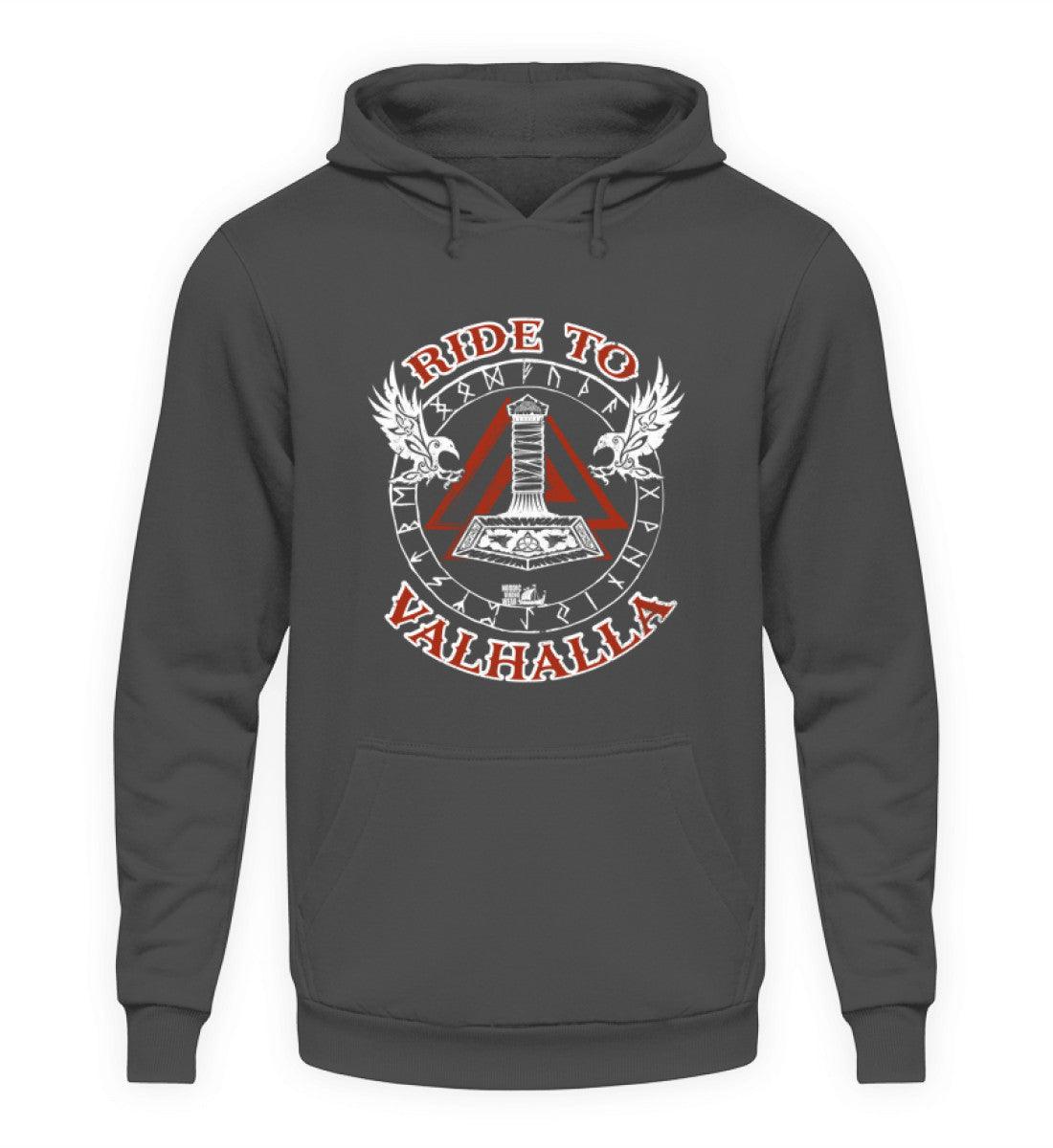 Ride to Valhalla Hoodie – Wikinger Design mit Thors Hammer und Runen - Nordic Viking Wear