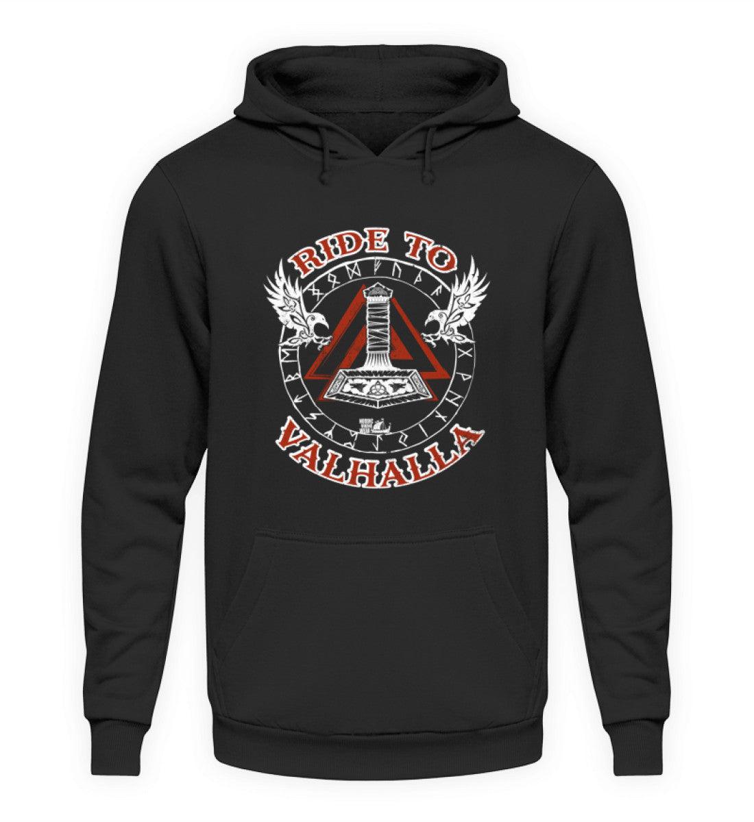 Ride to Valhalla Hoodie – Wikinger Design mit Thors Hammer und Runen - Nordic Viking Wear