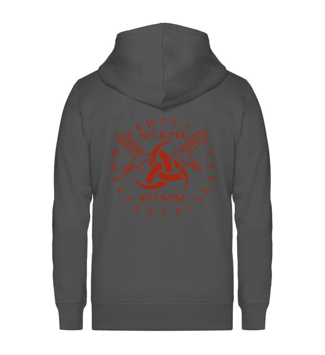 Wikinger/Schildmaiden Organic Zip-Hoodie "Odins Boten" - Huginn und Muninn mit Gjallarhorn - Nordic Viking Wear