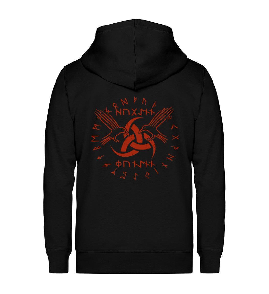 Wikinger/Schildmaiden Organic Zip-Hoodie "Odins Boten" - Huginn und Muninn mit Gjallarhorn - Nordic Viking Wear