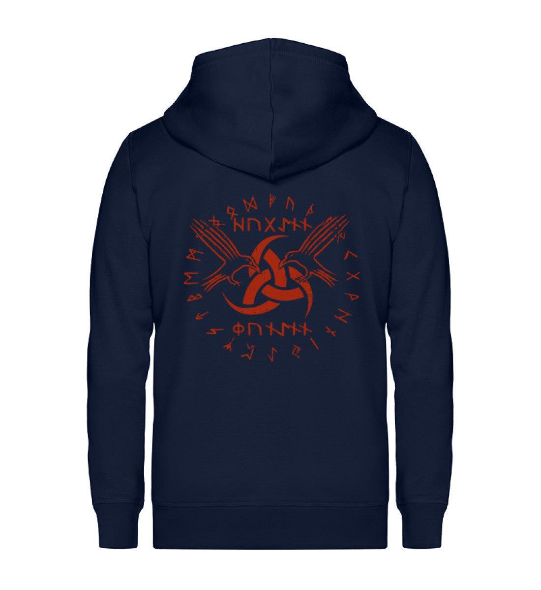 Wikinger/Schildmaiden Organic Zip-Hoodie "Odins Boten" - Huginn und Muninn mit Gjallarhorn - Nordic Viking Wear