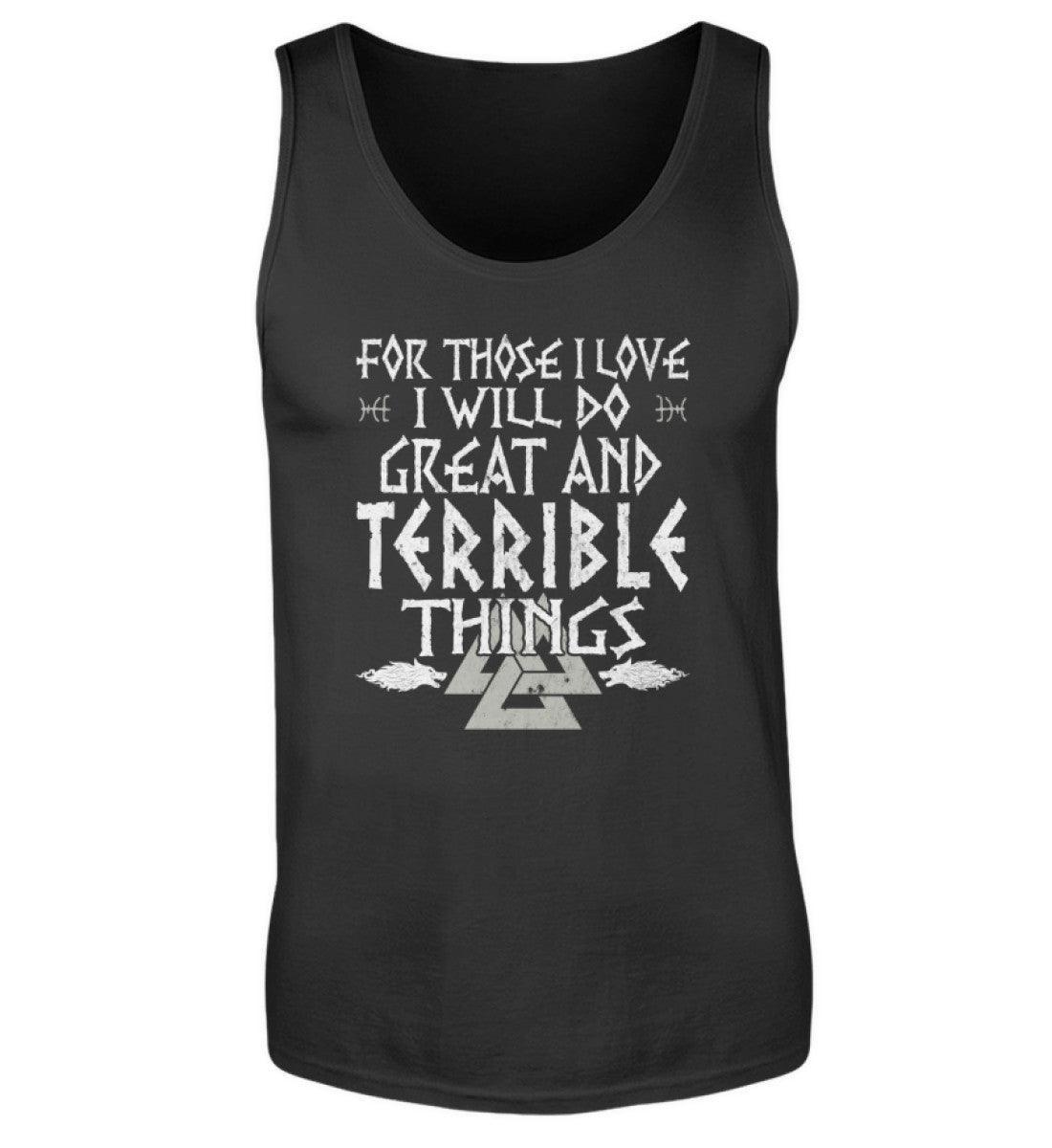 Wikinger-Tanktop"Große und schreckliche Taten" – Inspirierendes Nordisches Design mit Walknut-Symbol - Nordic Viking Wear