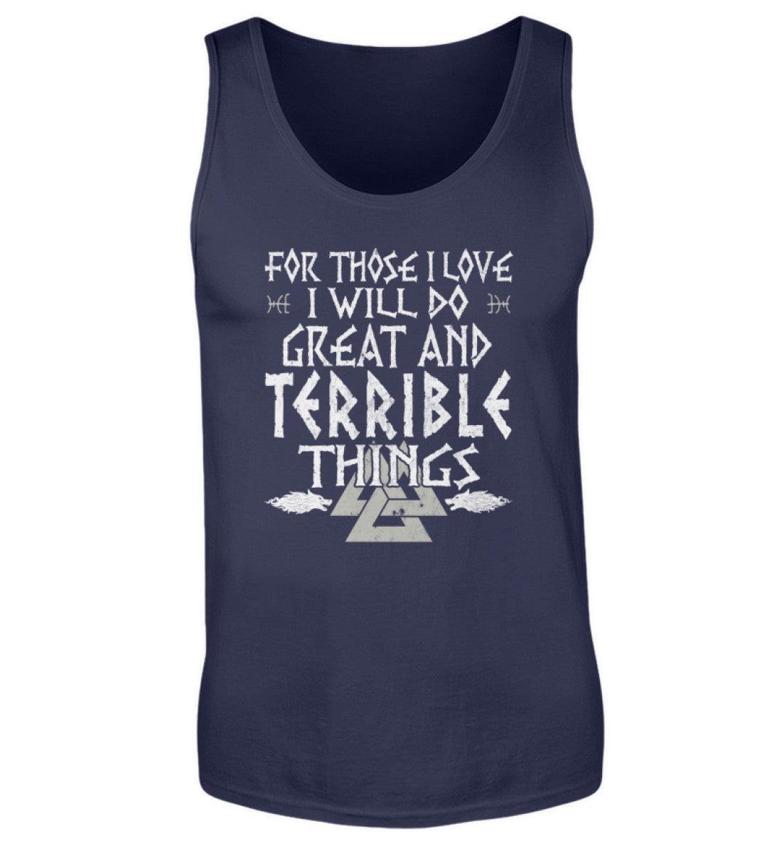 Wikinger-Tanktop"Große und schreckliche Taten" – Inspirierendes Nordisches Design mit Walknut-Symbol - Nordic Viking Wear