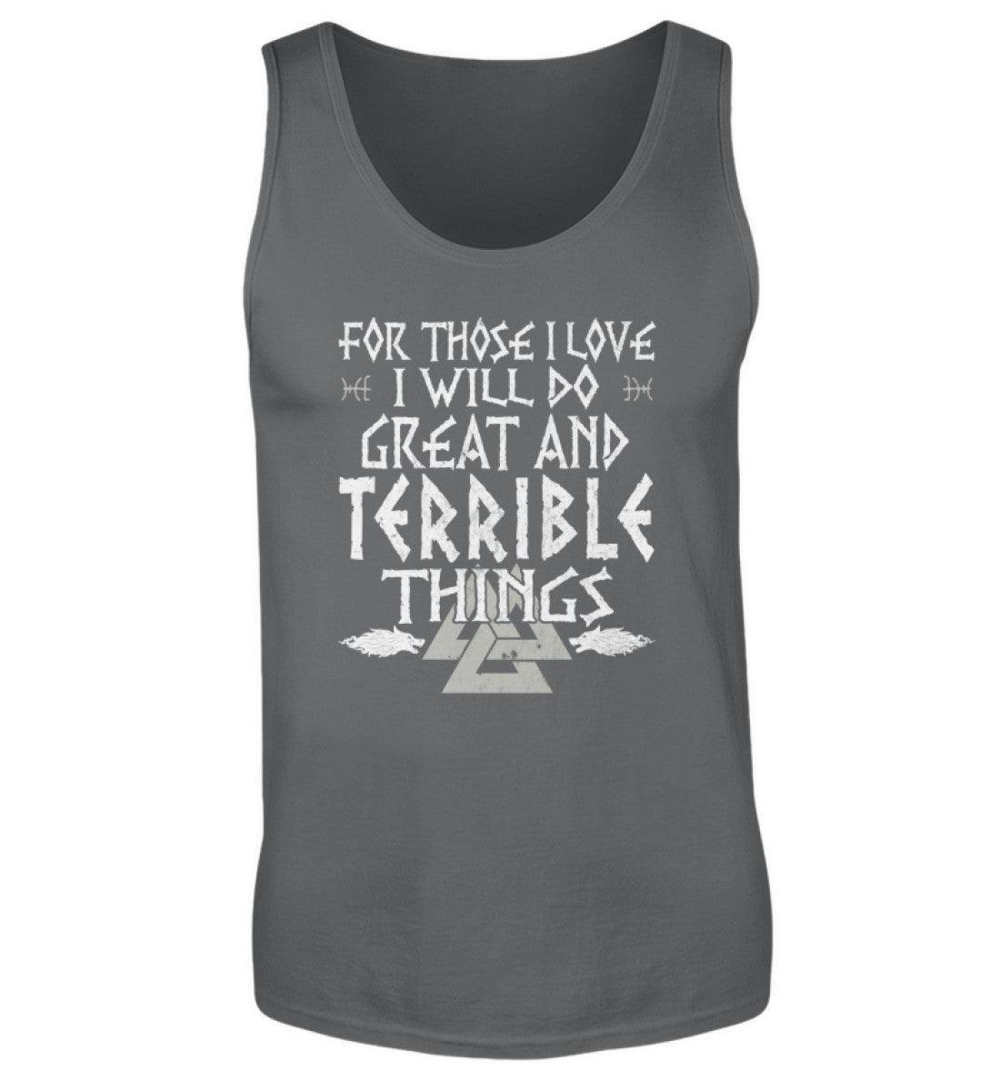 Wikinger-Tanktop"Große und schreckliche Taten" – Inspirierendes Nordisches Design mit Walknut-Symbol - Nordic Viking Wear