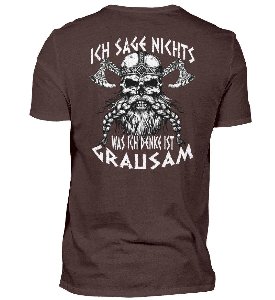 Lustiges Wikinger- Backprint Premiumshirt "Ich sage nichts, was ich denke ist grausam" - Nordic Viking Wear
