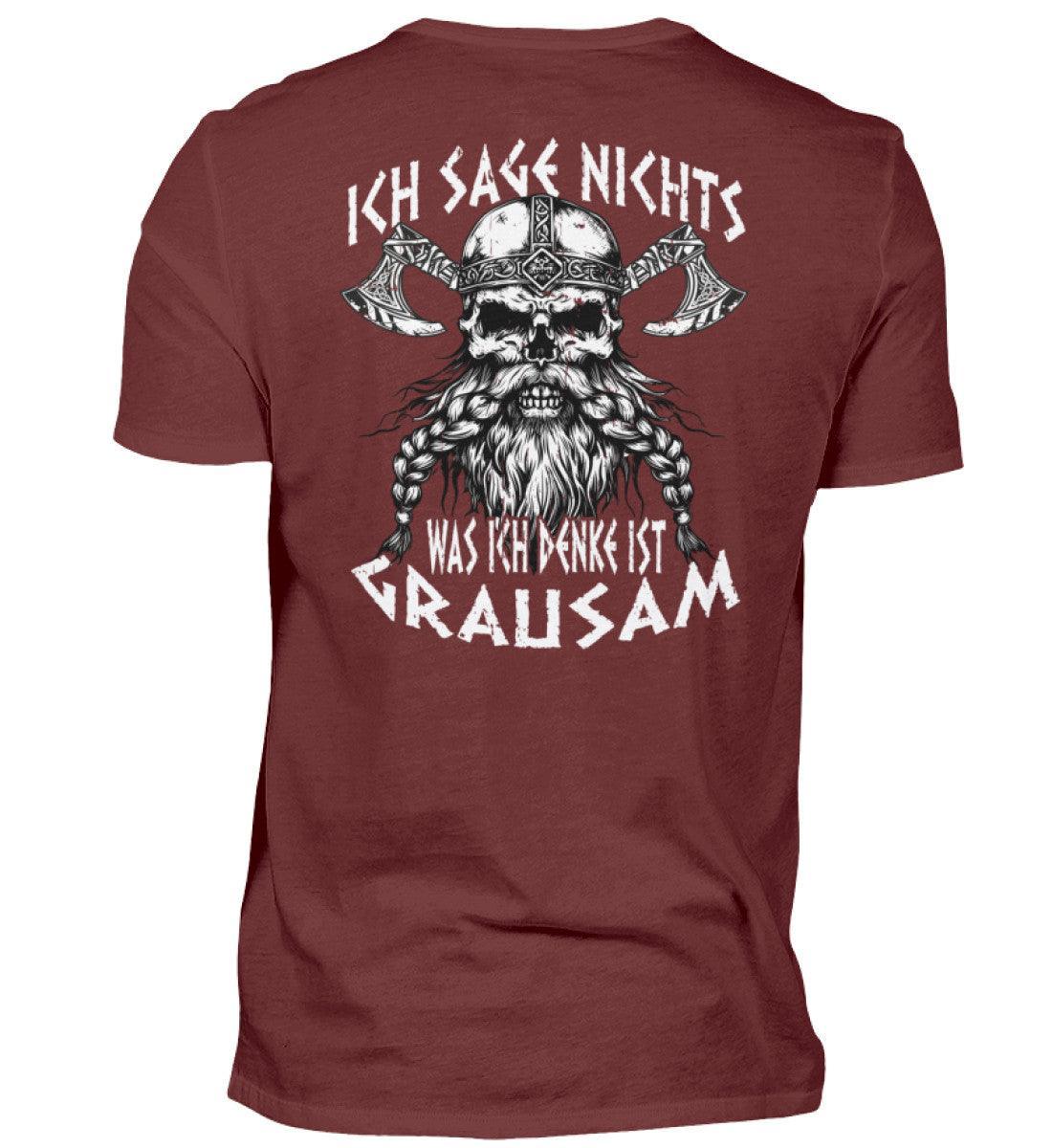 Lustiges Wikinger- Backprint Premiumshirt "Ich sage nichts, was ich denke ist grausam" - Nordic Viking Wear