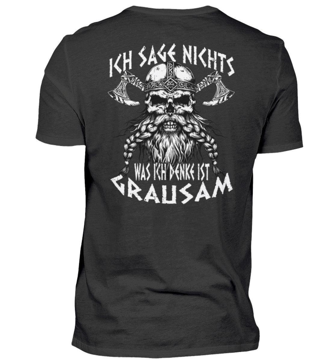 Lustiges Wikinger- Backprint Premiumshirt "Ich sage nichts, was ich denke ist grausam" - Nordic Viking Wear