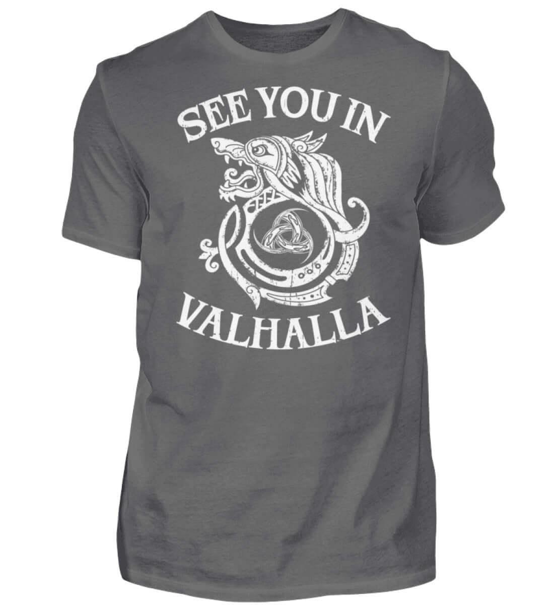 Wikinger Premium T-Shirt | Fenris Wolf & Odins Gjallarhorn | "See You In Valhalla" Spruch | Nordische Mythologie Design - Nordic Viking Wear