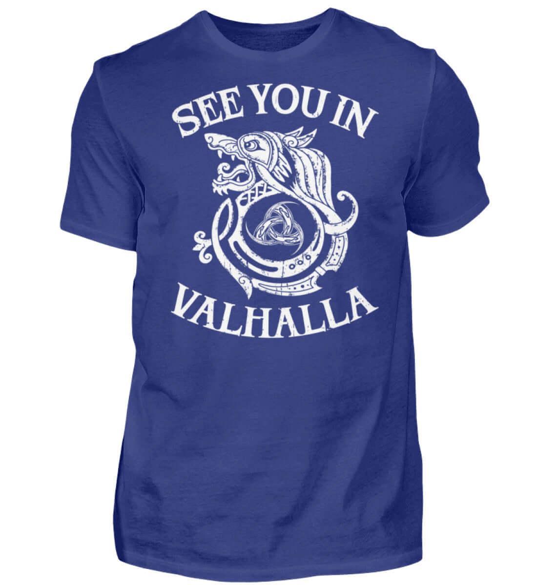 Wikinger Premium T-Shirt | Fenris Wolf & Odins Gjallarhorn | "See You In Valhalla" Spruch | Nordische Mythologie Design - Nordic Viking Wear