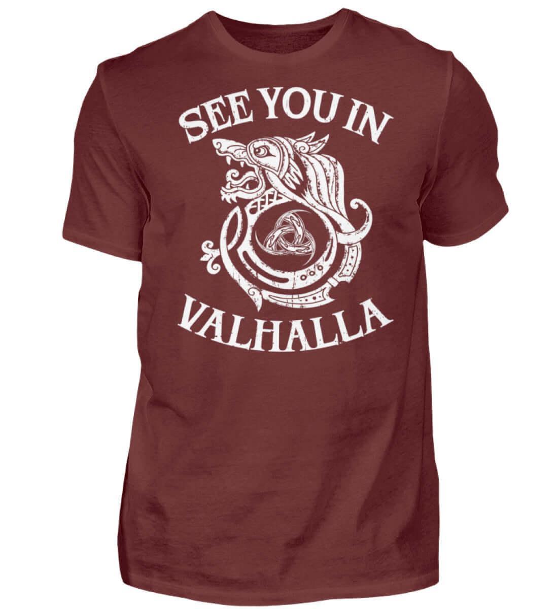 Wikinger Premium T-Shirt | Fenris Wolf & Odins Gjallarhorn | "See You In Valhalla" Spruch | Nordische Mythologie Design - Nordic Viking Wear