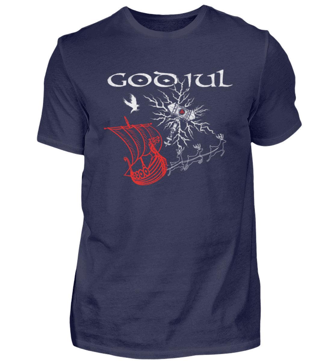 Wikinger Weihnachts-Shirt – God Jul Design mit Thors Hammer & Drachenboot - Nordic Viking Wear