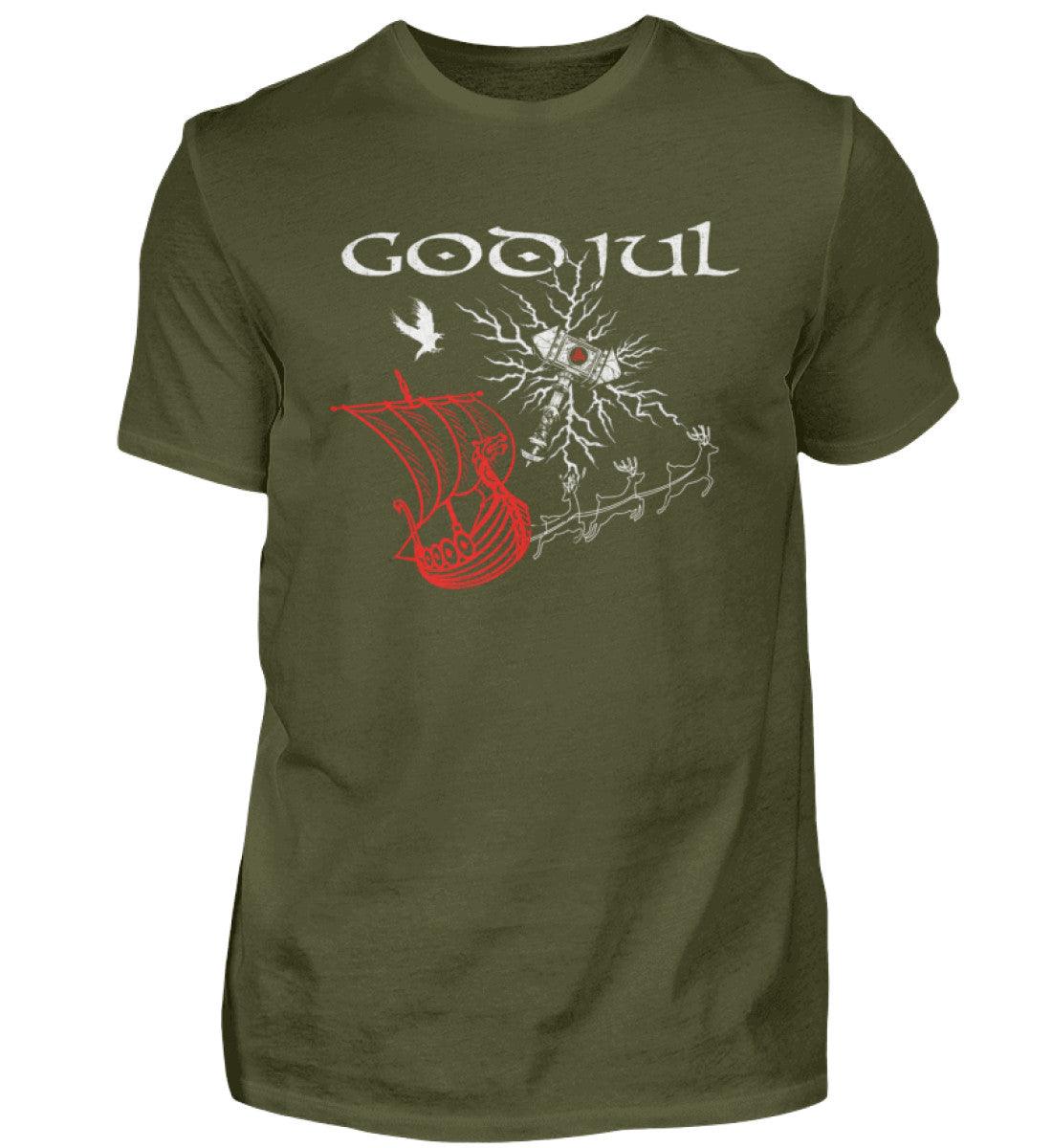 Wikinger Weihnachts-Shirt – God Jul Design mit Thors Hammer & Drachenboot - Nordic Viking Wear