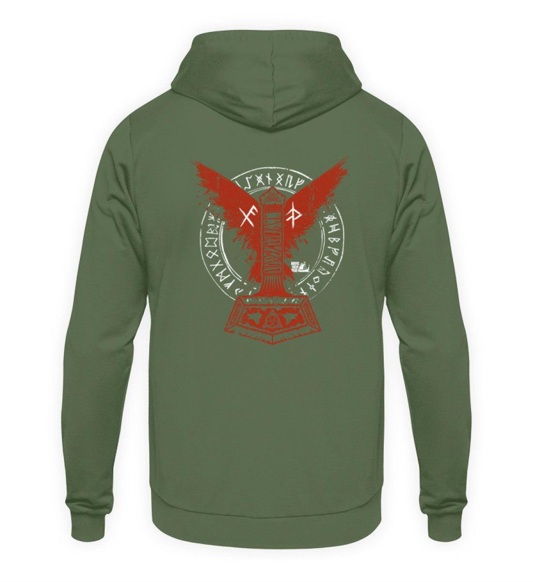Wikinger Hoodie – Thors Hammer mit Blutadler und Binde-Runen - Nordic Viking Wear