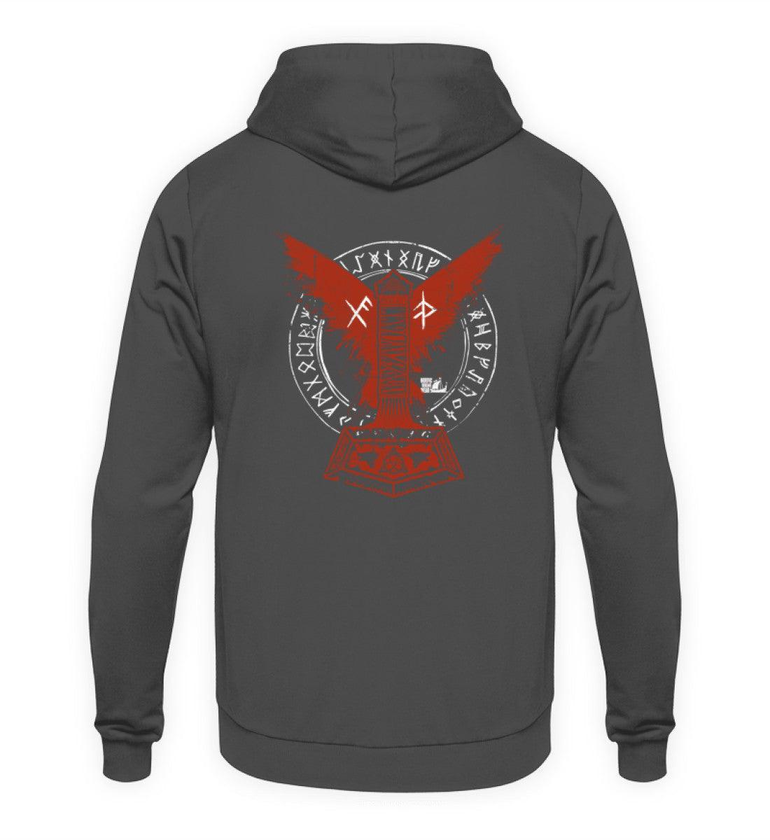 Wikinger Hoodie – Thors Hammer mit Blutadler und Binde-Runen - Nordic Viking Wear