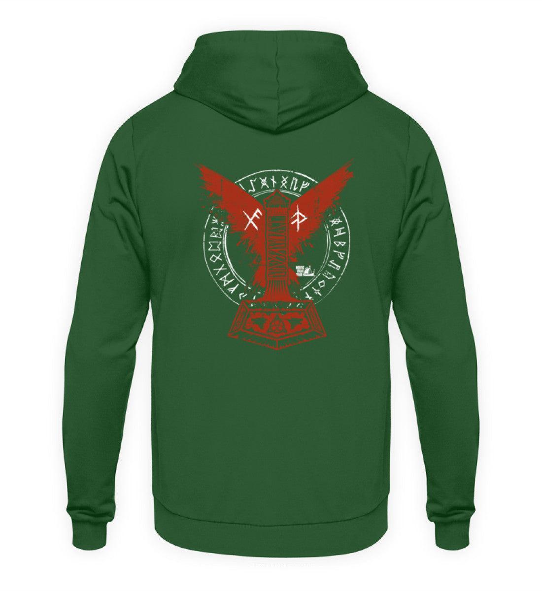 Wikinger Hoodie – Thors Hammer mit Blutadler und Binde-Runen - Nordic Viking Wear