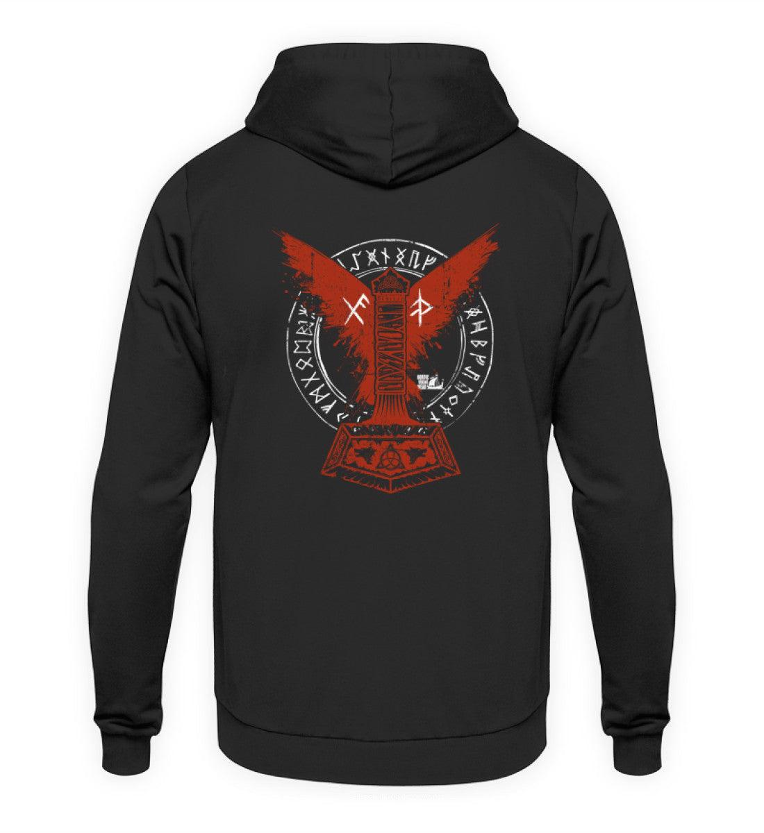 Wikinger Hoodie – Thors Hammer mit Blutadler und Binde-Runen - Nordic Viking Wear