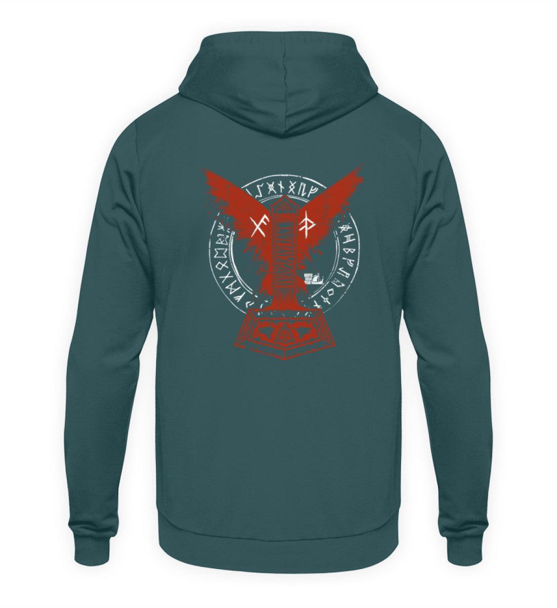 Wikinger Hoodie – Thors Hammer mit Blutadler und Binde-Runen - Nordic Viking Wear