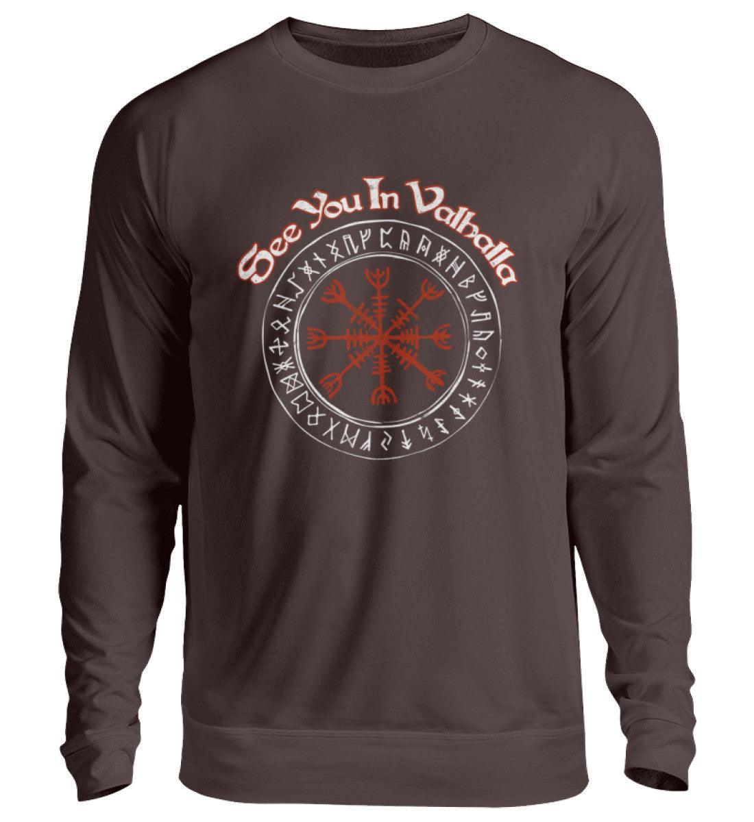 Wikinger Sweatshirt - "See You In Valhalla" Design mit Helm Of Awe (Ægishjálmr) - Nordic Viking Wear