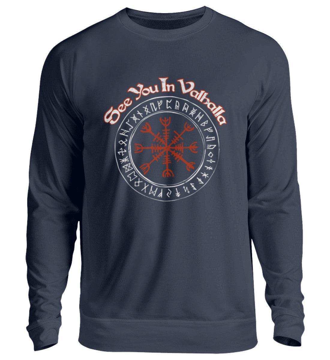 Wikinger Sweatshirt - "See You In Valhalla" Design mit Helm Of Awe (Ægishjálmr) - Nordic Viking Wear