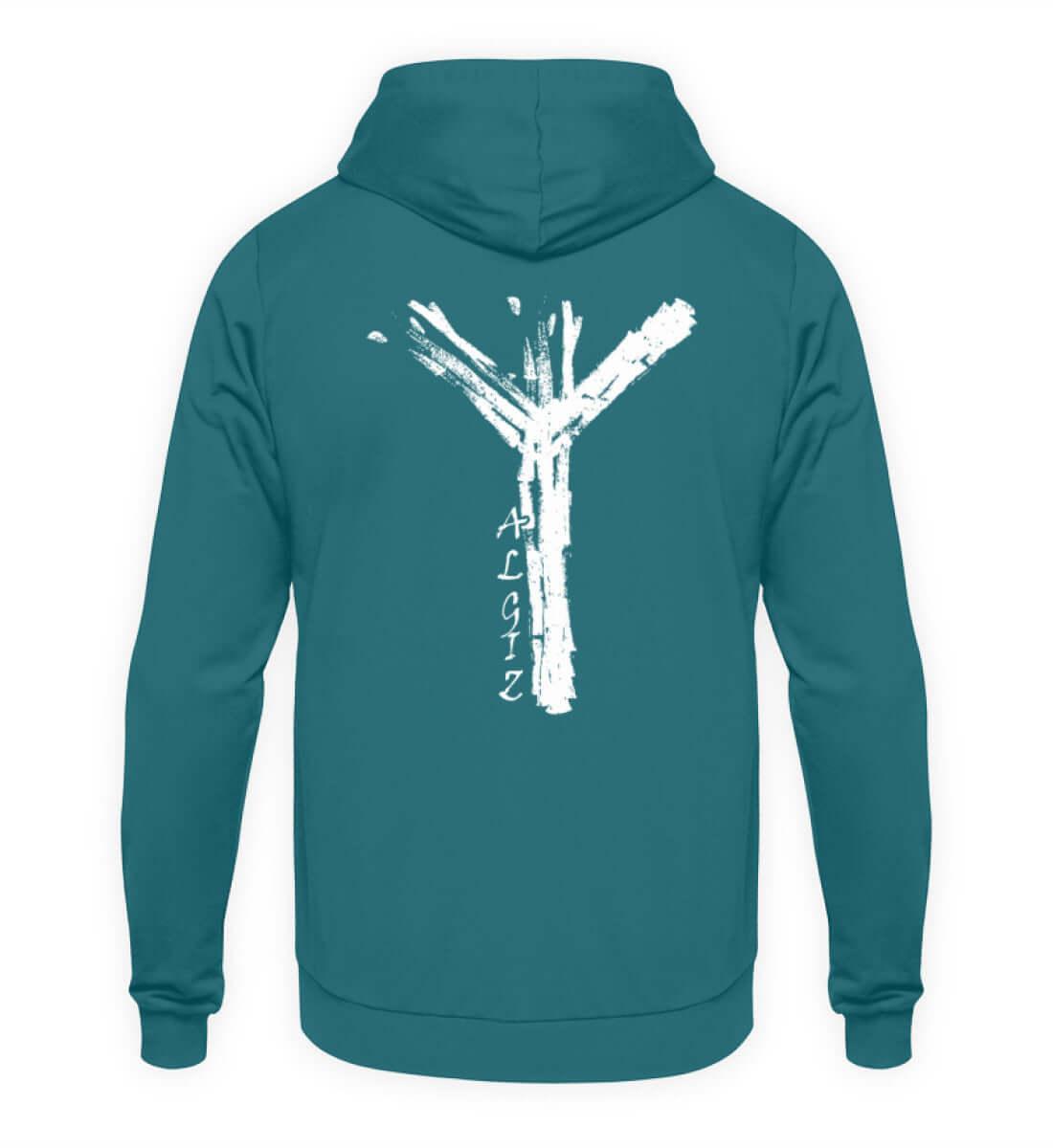 Wikinger Hoodie mit Algiz-Rune – Mystischer Schutz-Symbol Kapuzenpullover - Nordic Viking Wear
