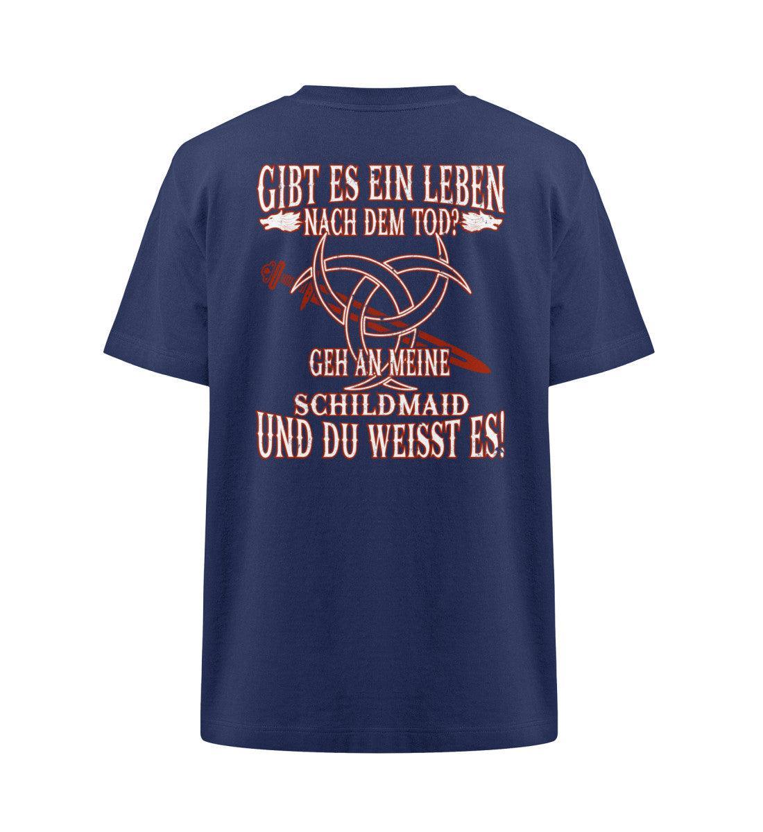 Lustiges Wikinger Heavy Oversize Shirt "Gibt es ein Leben nach dem Tod? Geh an meine Schildmaid und du weißt es!" - Nordic Viking Wear