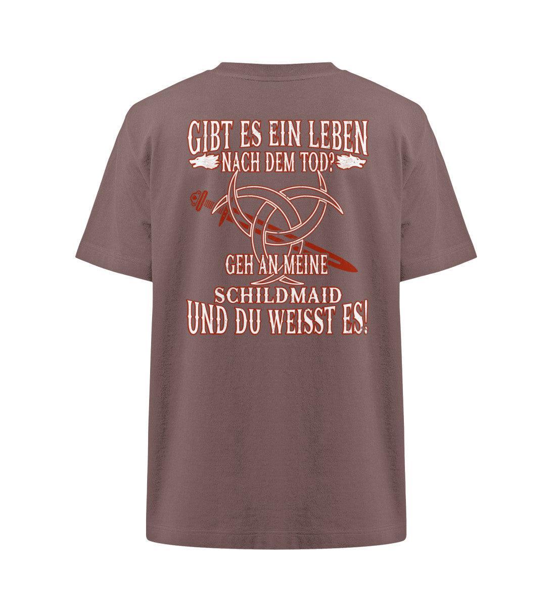 Lustiges Wikinger Heavy Oversize Shirt "Gibt es ein Leben nach dem Tod? Geh an meine Schildmaid und du weißt es!" - Nordic Viking Wear