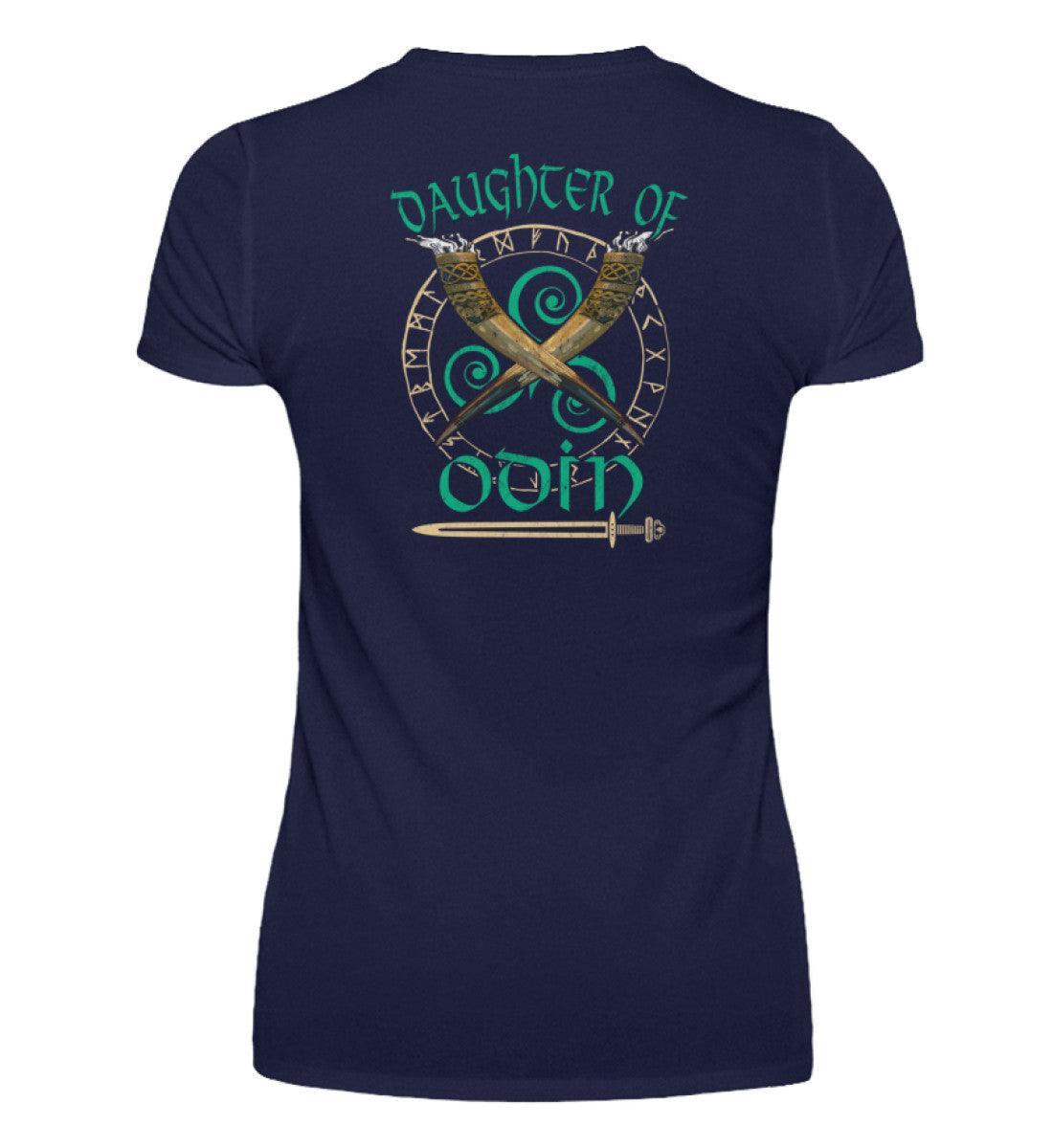Schildmaiden V-Neck - "Daughter of Odin" mit Runenkreis und Trinkhörnern - Nordic Viking Wear