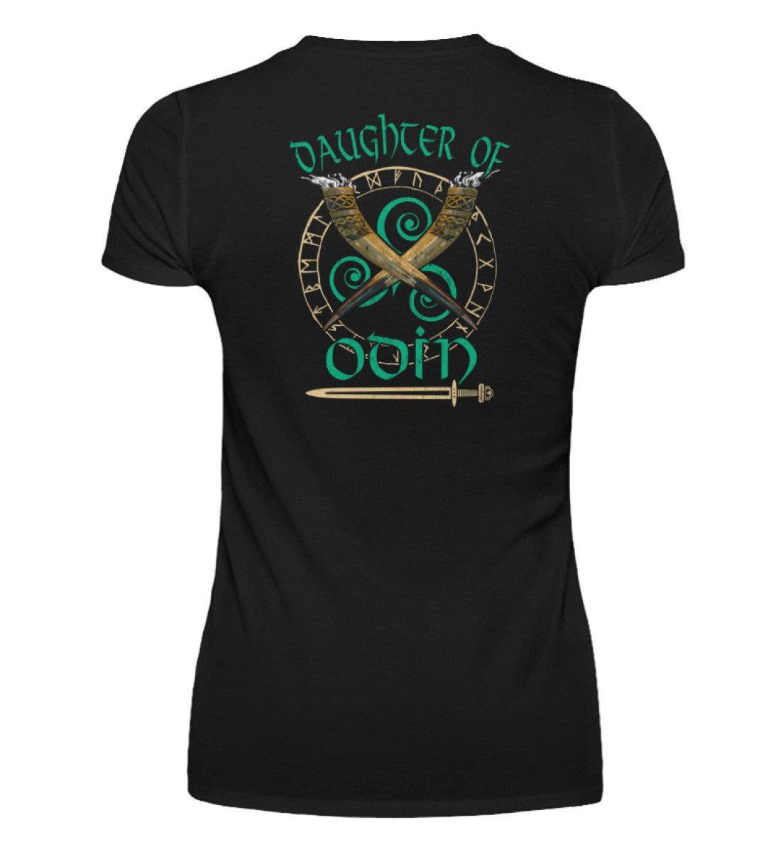 Schildmaiden V-Neck - "Daughter of Odin" mit Runenkreis und Trinkhörnern - Nordic Viking Wear