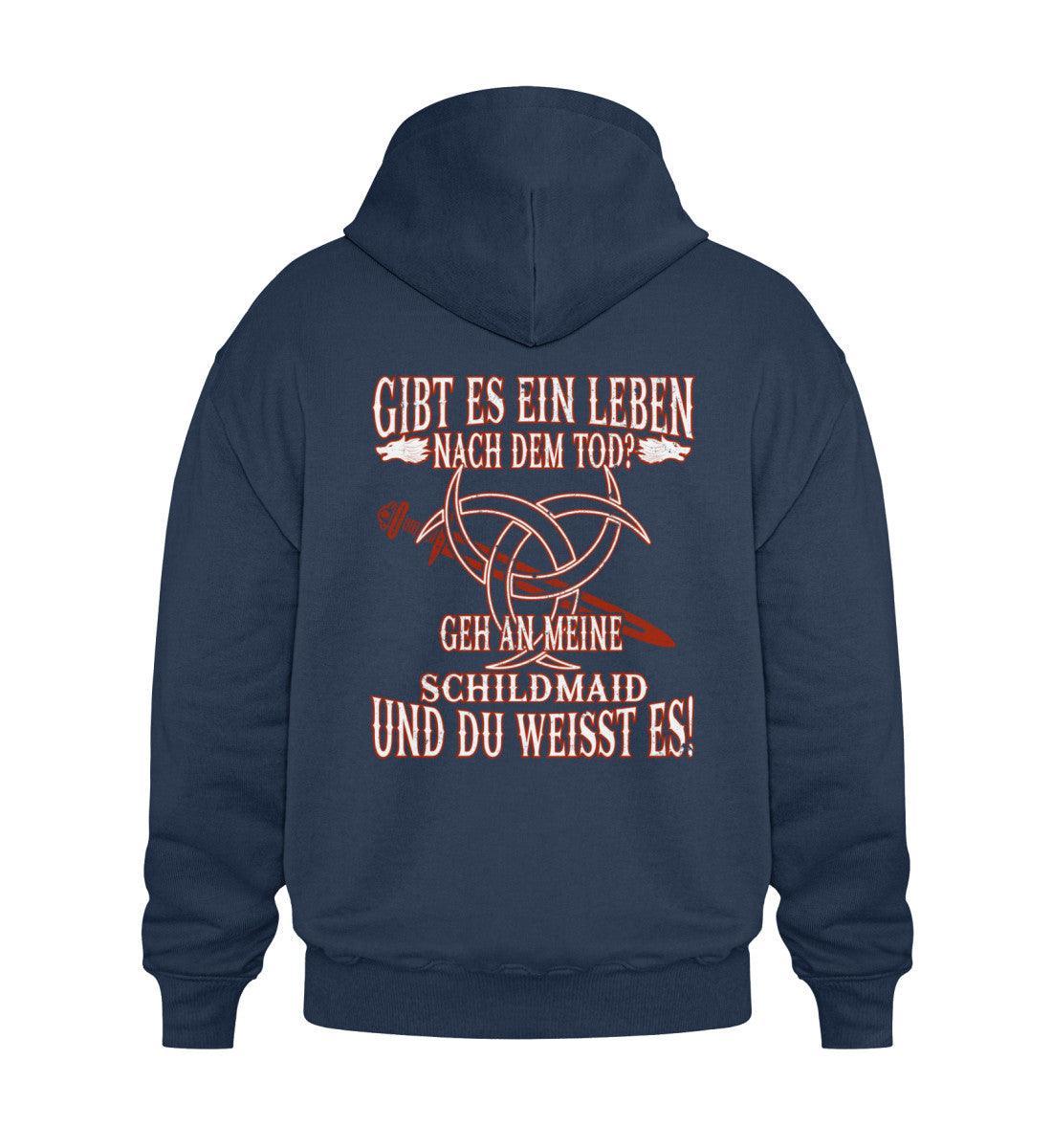 Lustiger Wikinger Heavy Vintage Hoodie "Gibt es ein Leben nach dem Tod? Geh an meine Schildmaid und du weißt es!" - Nordic Viking Wear