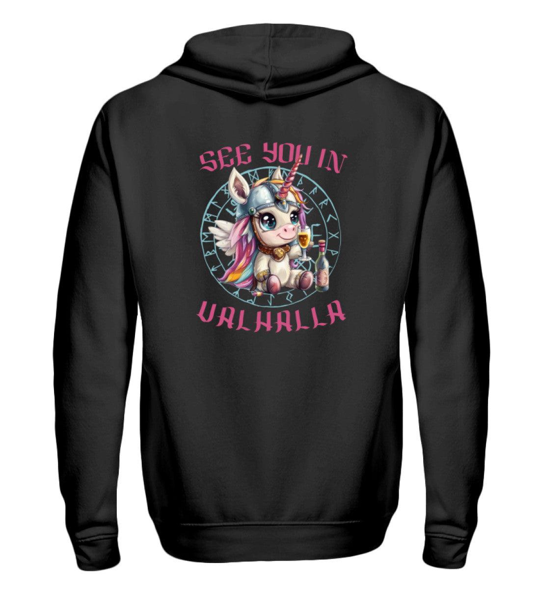 🦄 Wikinger Zipp-Hoodie – "See You in Valhalla" mit Einhorn 🦄 - Nordic Viking Wear