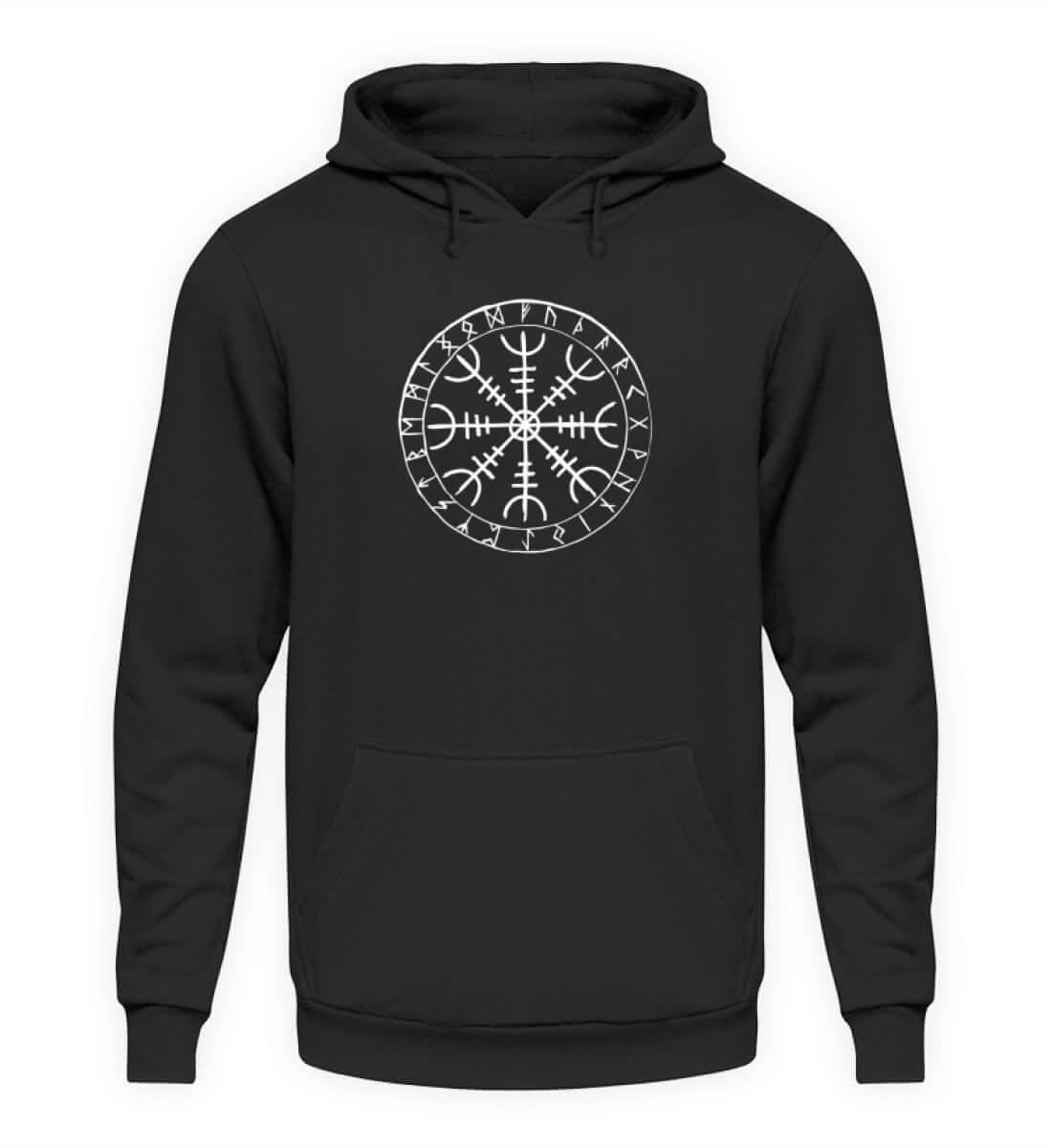 Wikinger Hoodie mit Helm Of Awe & Runenkreis-Design – Traditionelle Nordische Schutzsymbole - Nordic Viking Wear