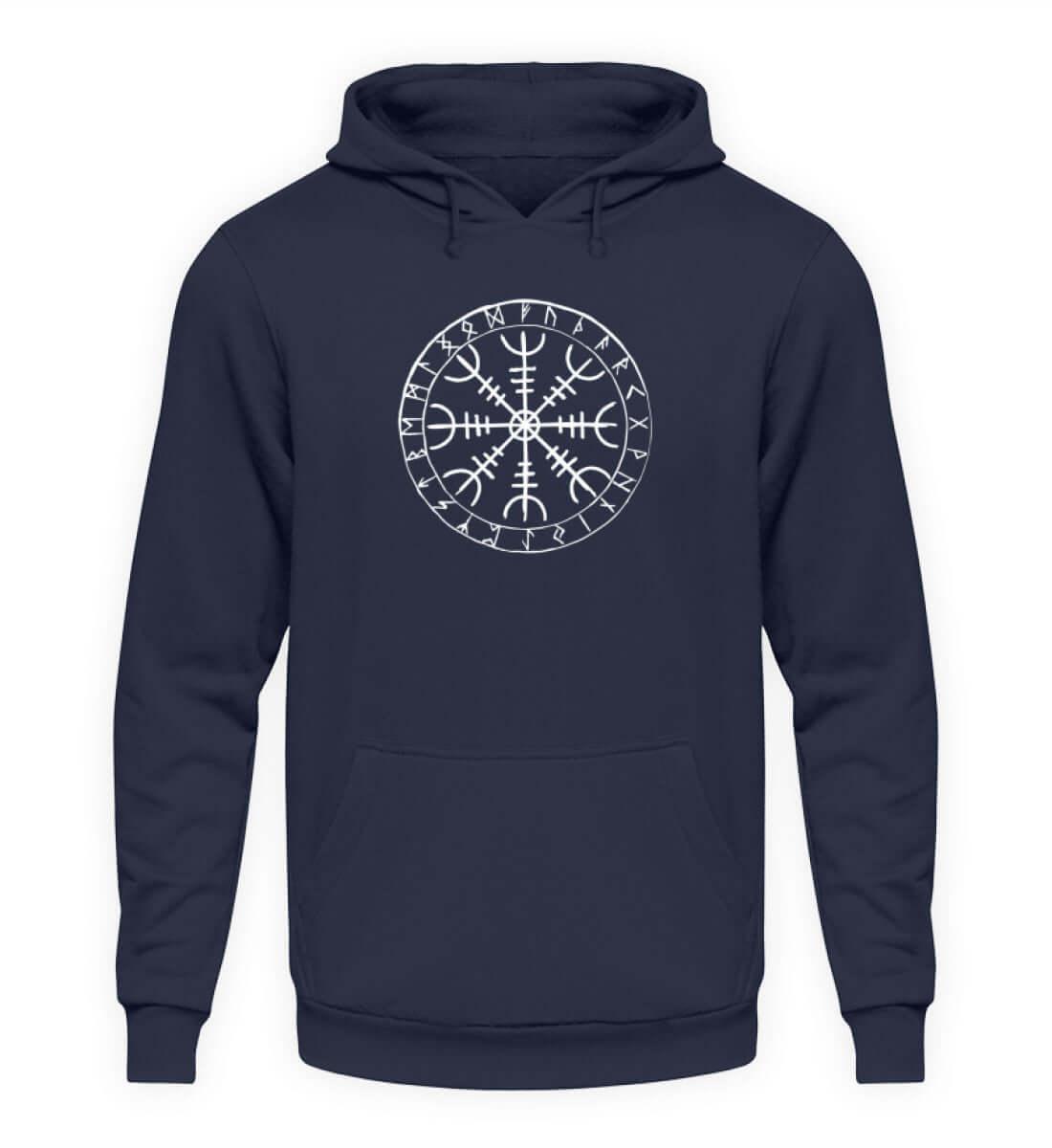 Wikinger Hoodie mit Helm Of Awe & Runenkreis-Design – Traditionelle Nordische Schutzsymbole - Nordic Viking Wear