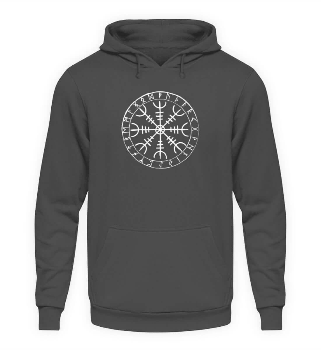 Wikinger Hoodie mit Helm Of Awe & Runenkreis-Design – Traditionelle Nordische Schutzsymbole - Nordic Viking Wear